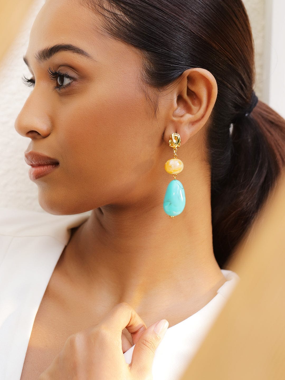 Turquoise Glow Statement Danglers Yellow & Turquoise
