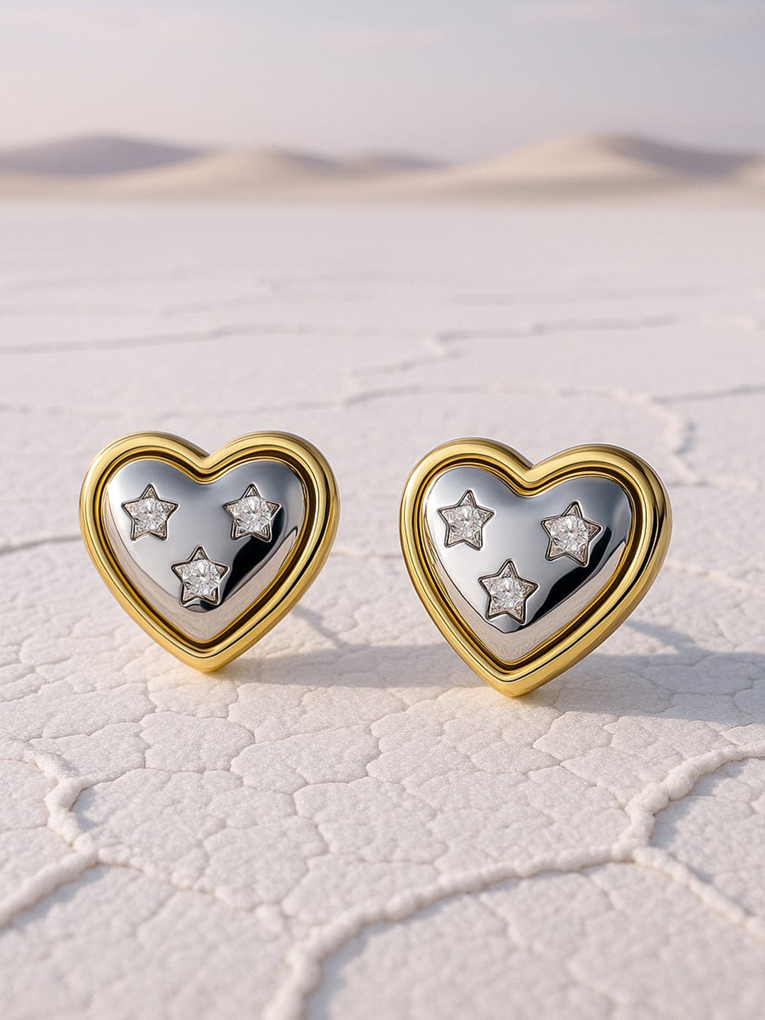 Two-Toned Heart Stud Earrings Silver