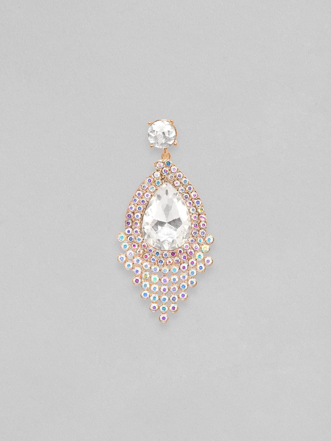 Rubans 18K Gold Toned Teardrop Zircon Studded Drop Earring Gold::White