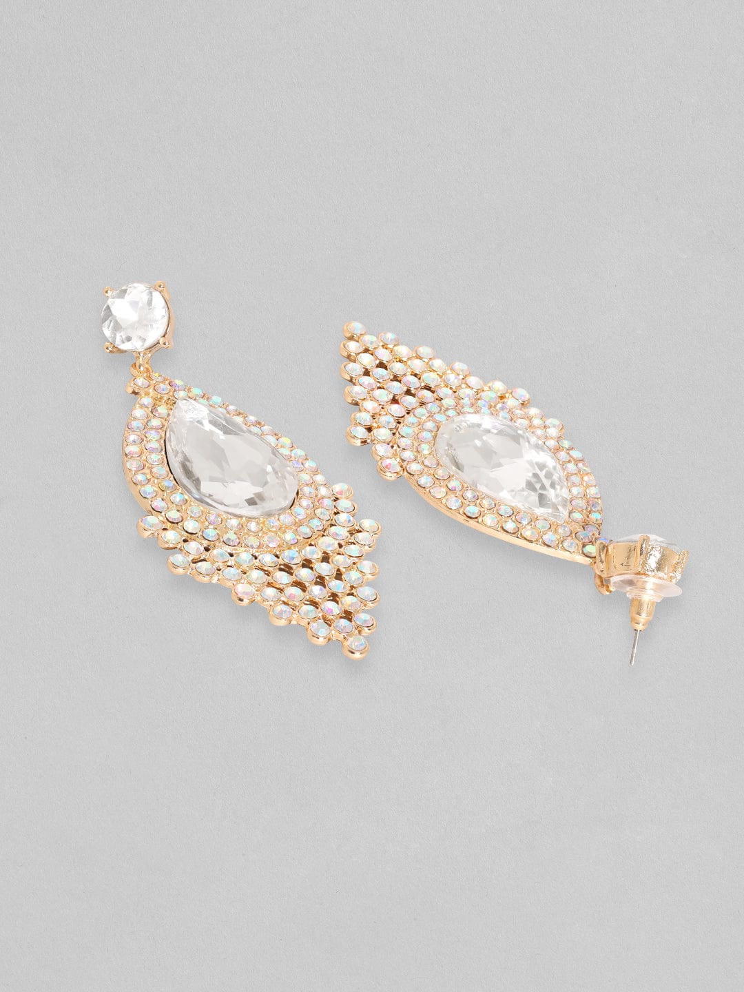 Rubans 18K Gold Toned Teardrop Zircon Studded Drop Earring Gold::White