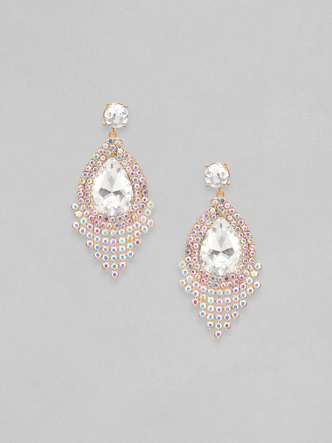 Rubans 18K Gold Toned Teardrop Zircon Studded Drop Earring Gold::White