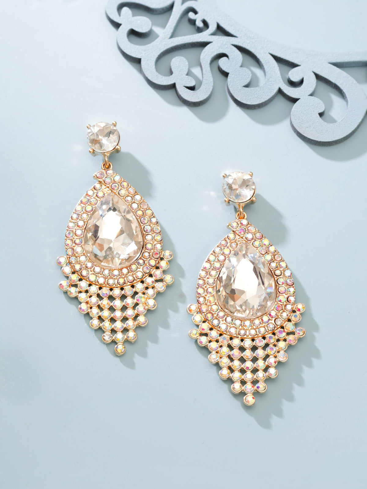 Rubans 18K Gold Toned Teardrop Zircon Studded Drop Earring Gold::White