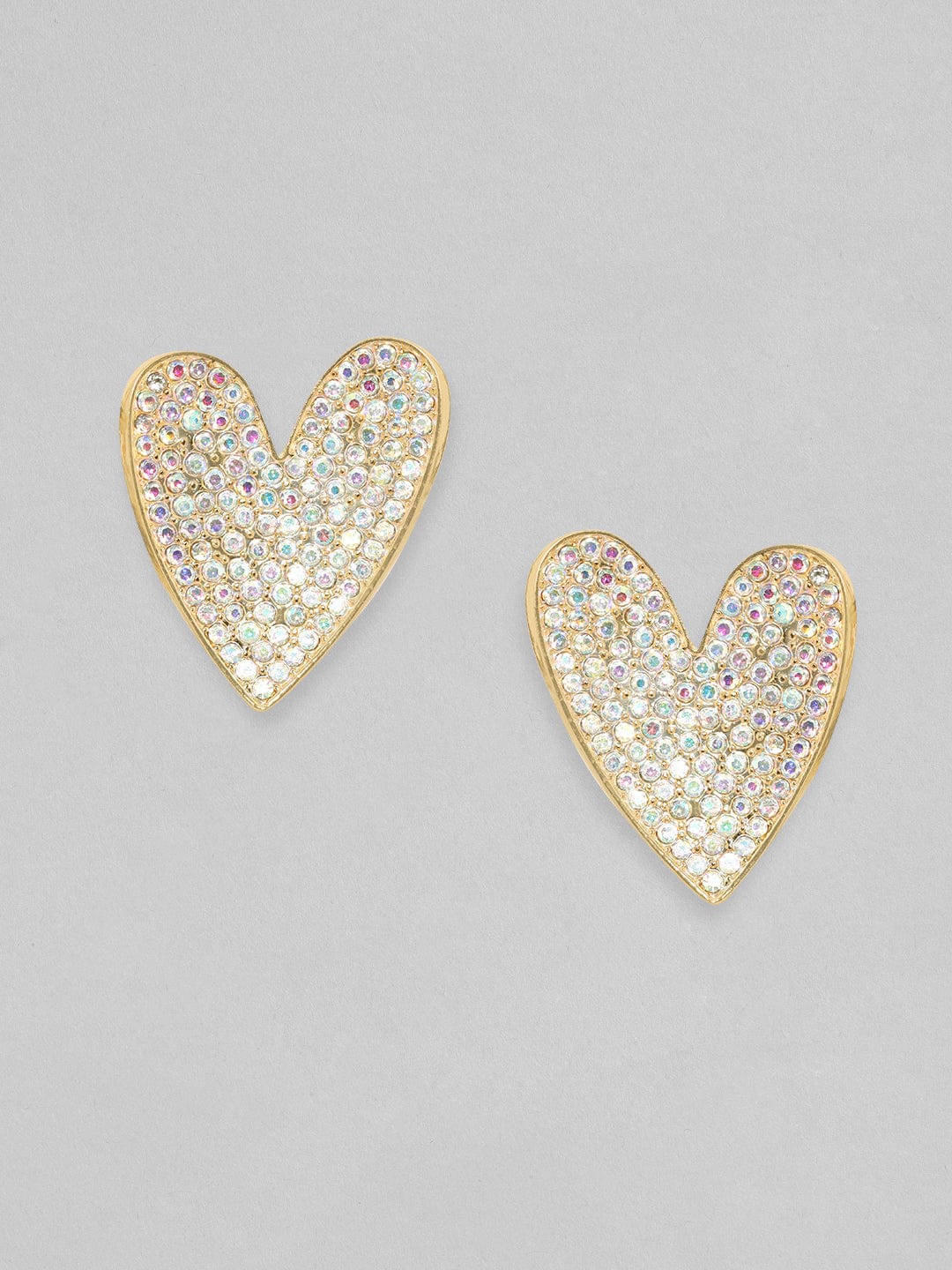 【Rubans】 18K Gold Toned White Zircons Studded Heart Stud Earrings｜18K ゴールドトーン ホワイトジルコニア ハート スタッドイヤリング