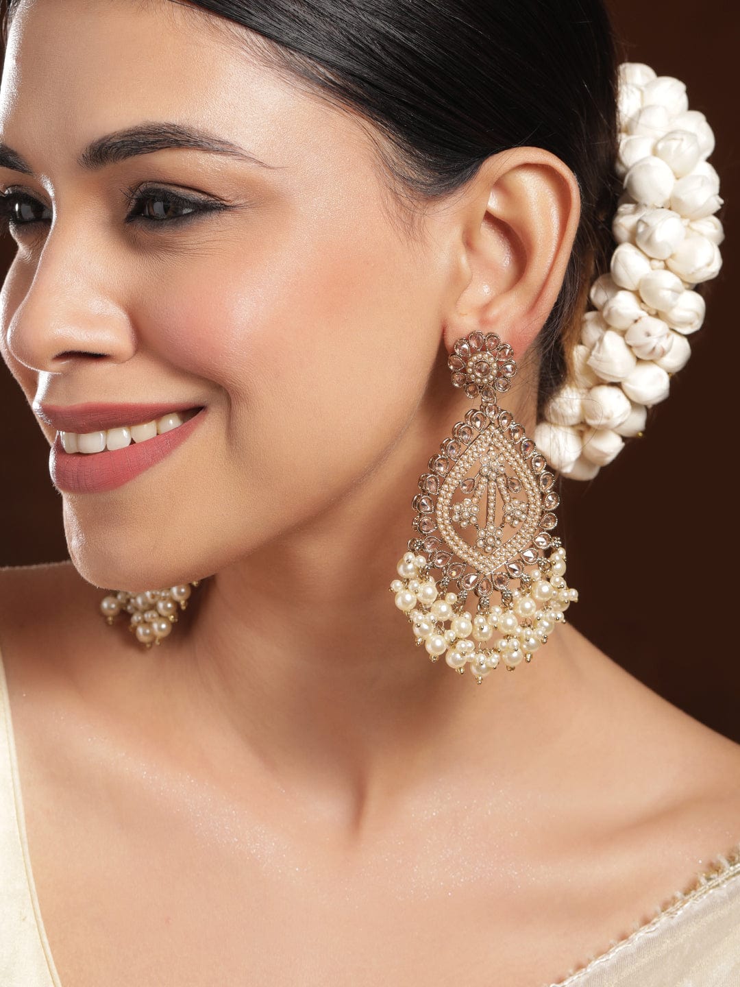 Cream Accents Pearl Chandbali フリーサイズ
