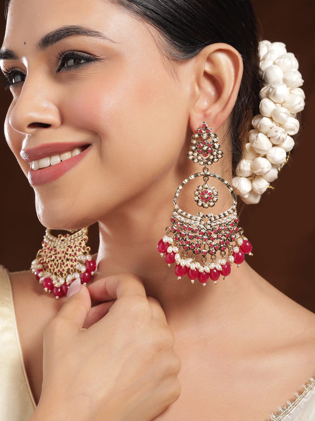 Lustrous Ruby Tone Chandbali フリーサイズ