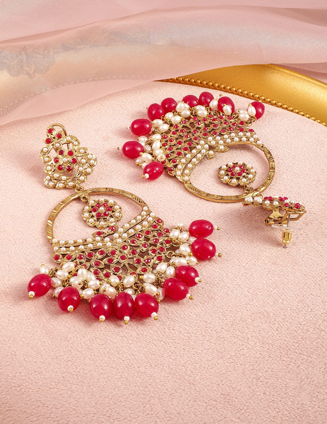 Lustrous Ruby Tone Chandbali フリーサイズ
