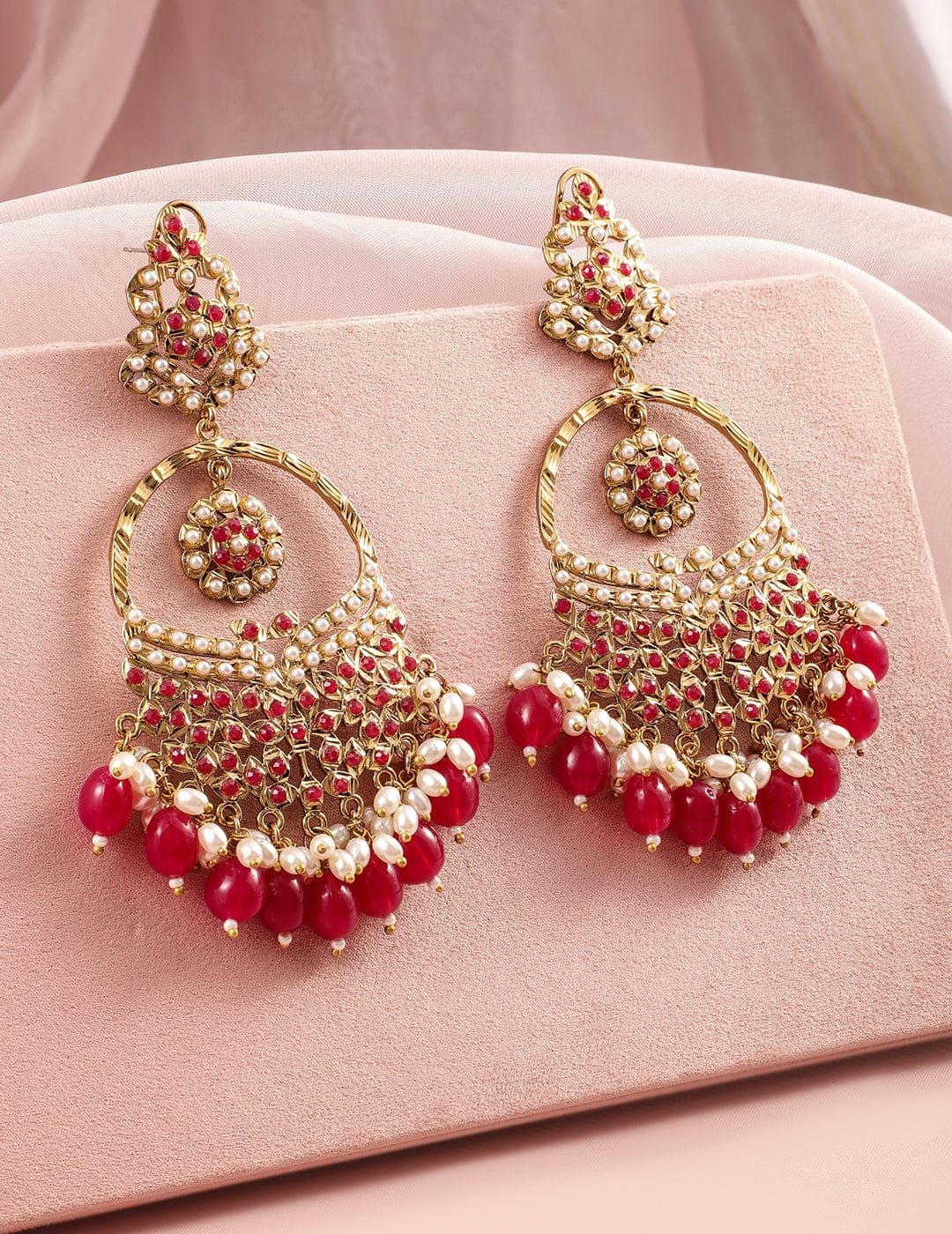 Lustrous Ruby Tone Chandbali フリーサイズ
