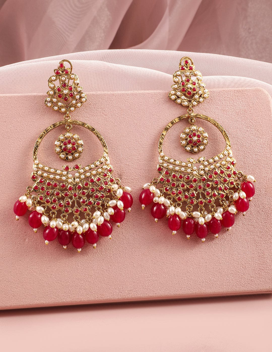 Lustrous Ruby Tone Chandbali フリーサイズ