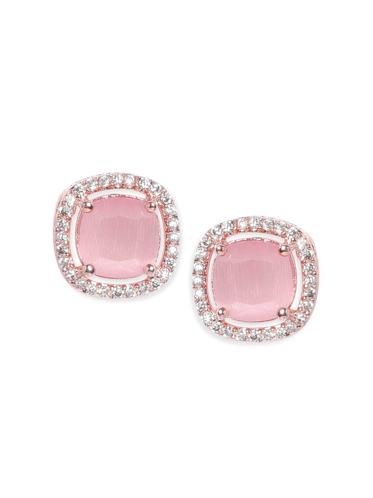 American Diamond Zirconia Pink Studs Rose Gold