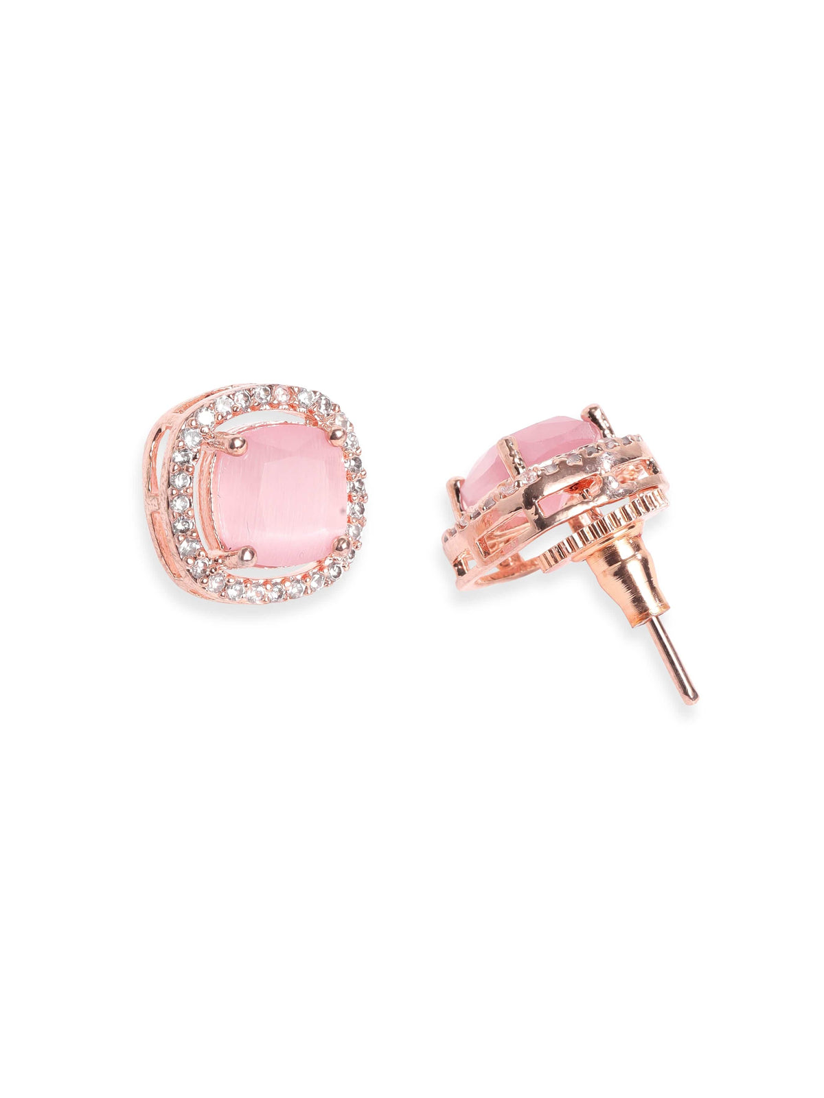 American Diamond Zirconia Pink Studs Rose Gold