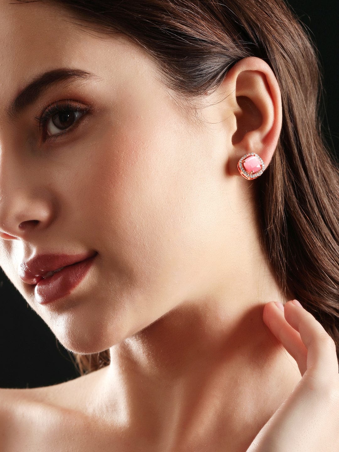 American Diamond Zirconia Pink Studs Rose Gold
