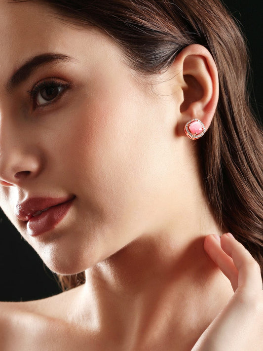 American Diamond Zirconia Pink Studs Rose Gold