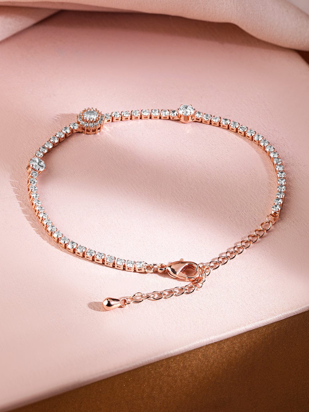 【Rubans】 18K Rose Gold-Plated Cubic Zirconia Studded Tennis Bracelet｜18Kローズゴールドメッキ キュービックジルコニア テニスブレスレット