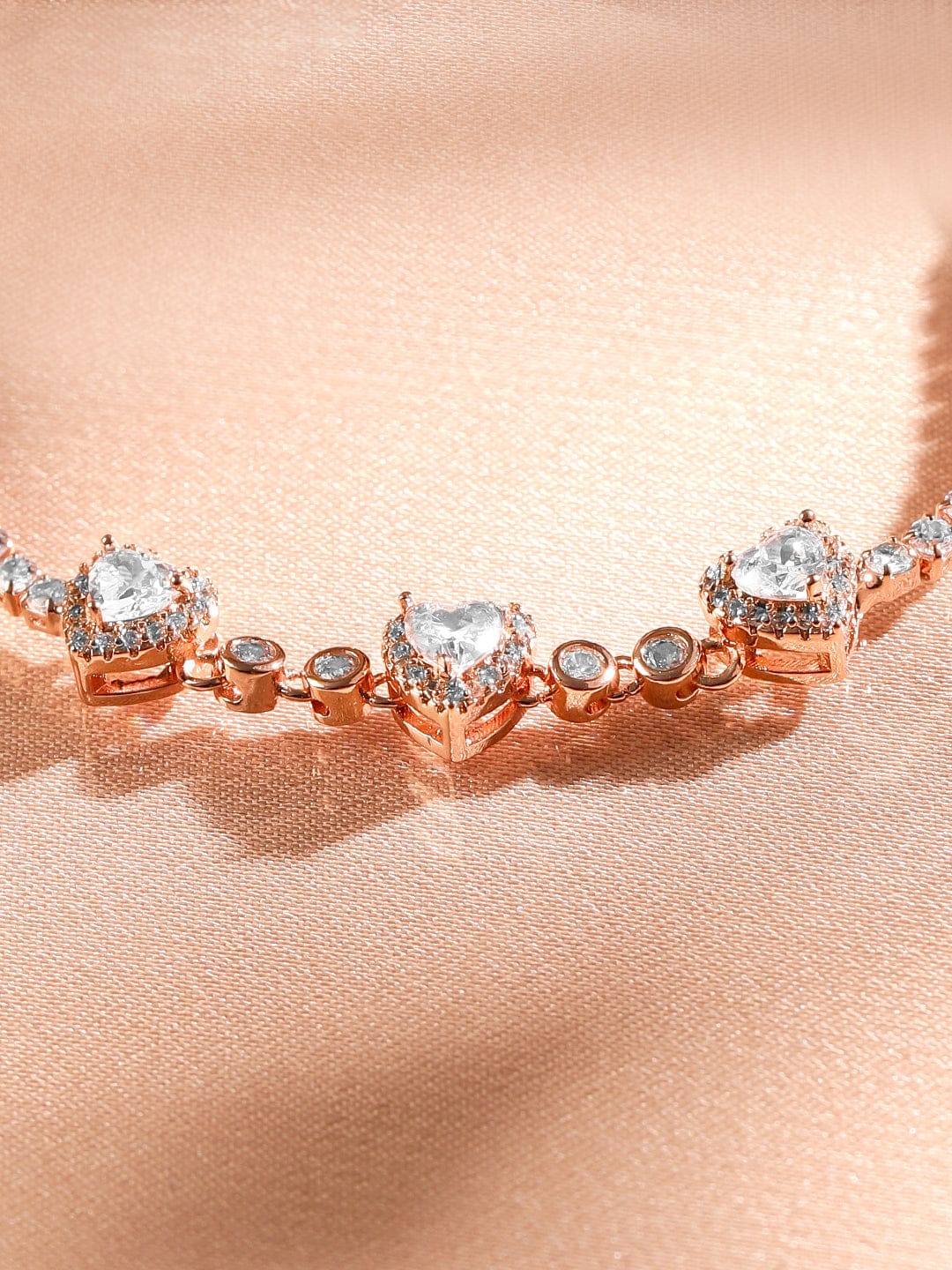 【Rubans】 18K Rose Gold-Plated Cubic Zirconia Adjustable Pull Chain Bracelet｜18Kローズゴールドメッキ キュービックジルコニア アジャスタブル プルチェーン ブレスレット