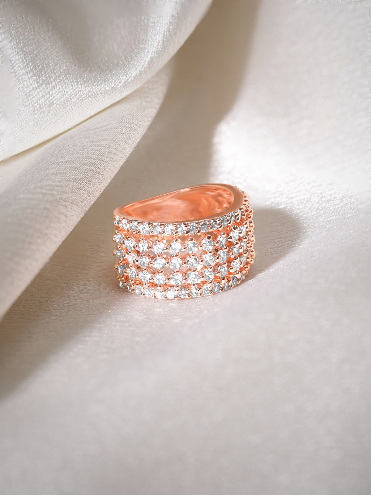 Rubans 18k Rose Gold-Plated  CZ-Studded Finger Ring Rose Gold
