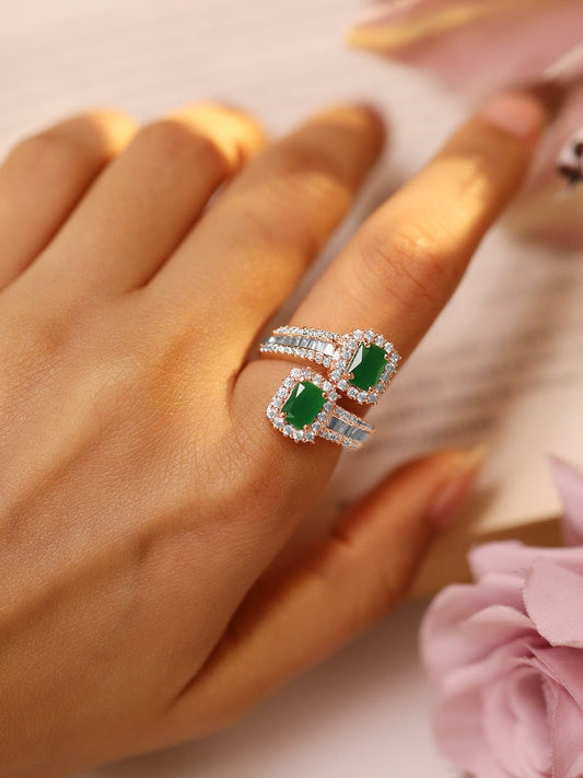 Green American Diamond Zirconia Rose Gold Ring Rose Gold::Green