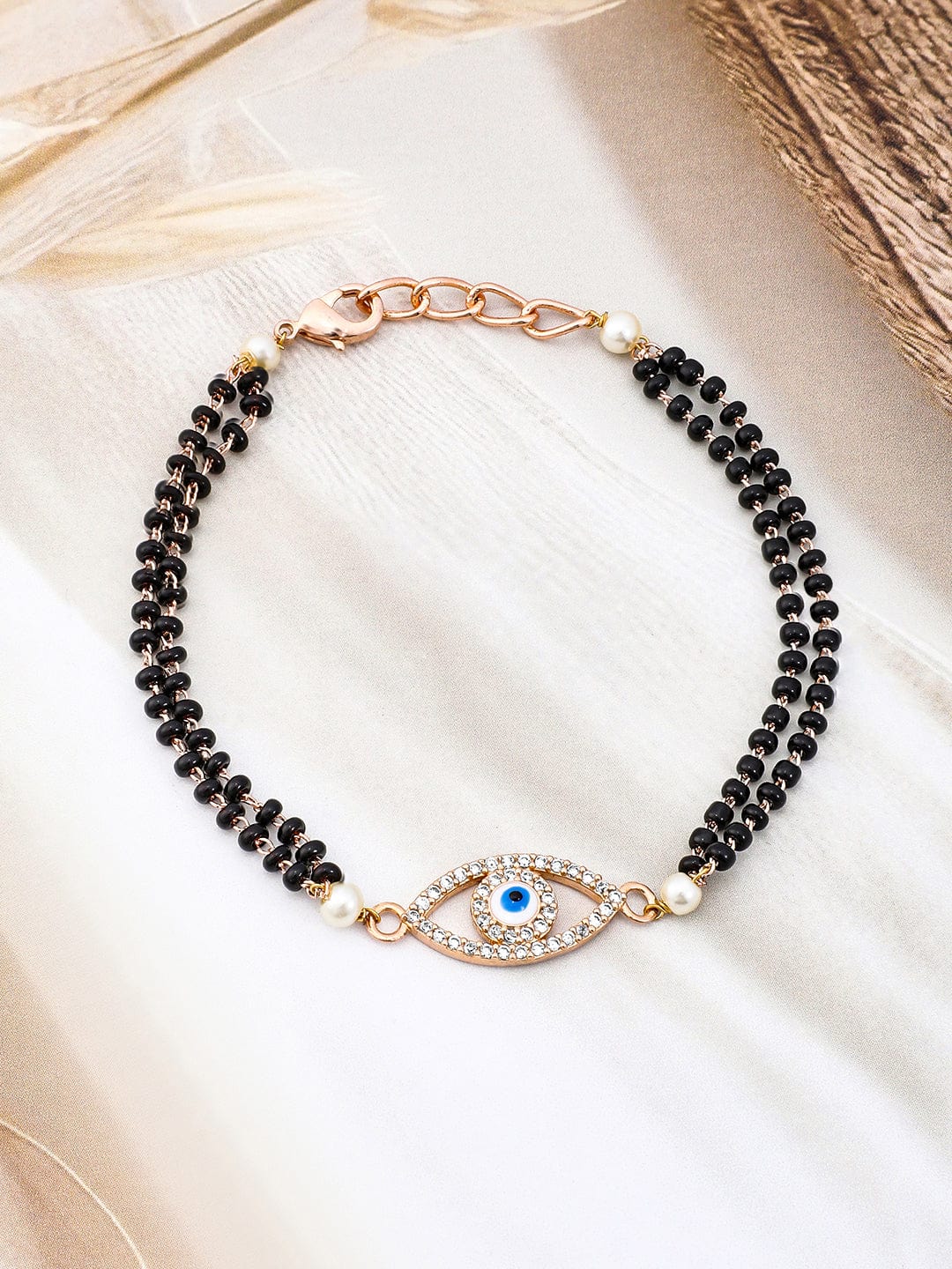 American Diamond Zirconia Evil-Eye Mangalsutra Bracelet Rose Gold