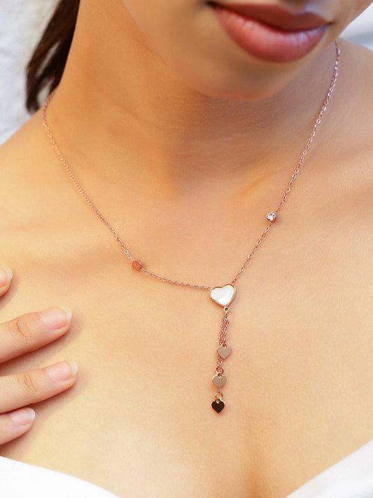 Rose Gold Heart Motif Pendant Necklace Rose Gold