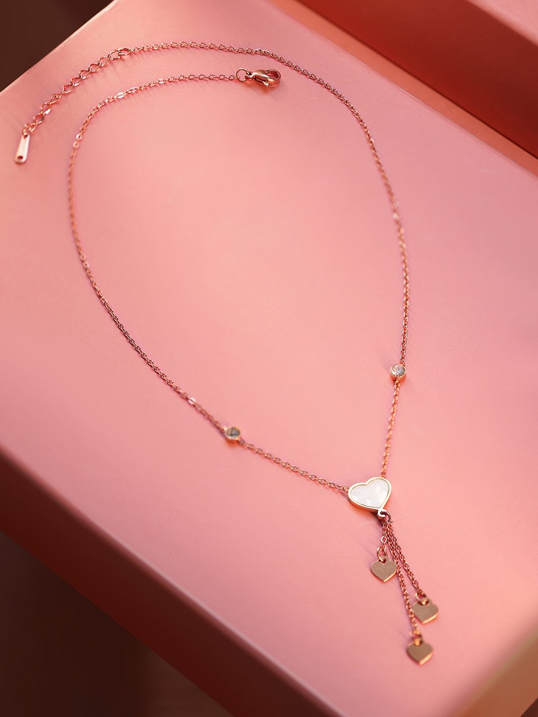 Rose Gold Heart Motif Pendant Necklace Rose Gold
