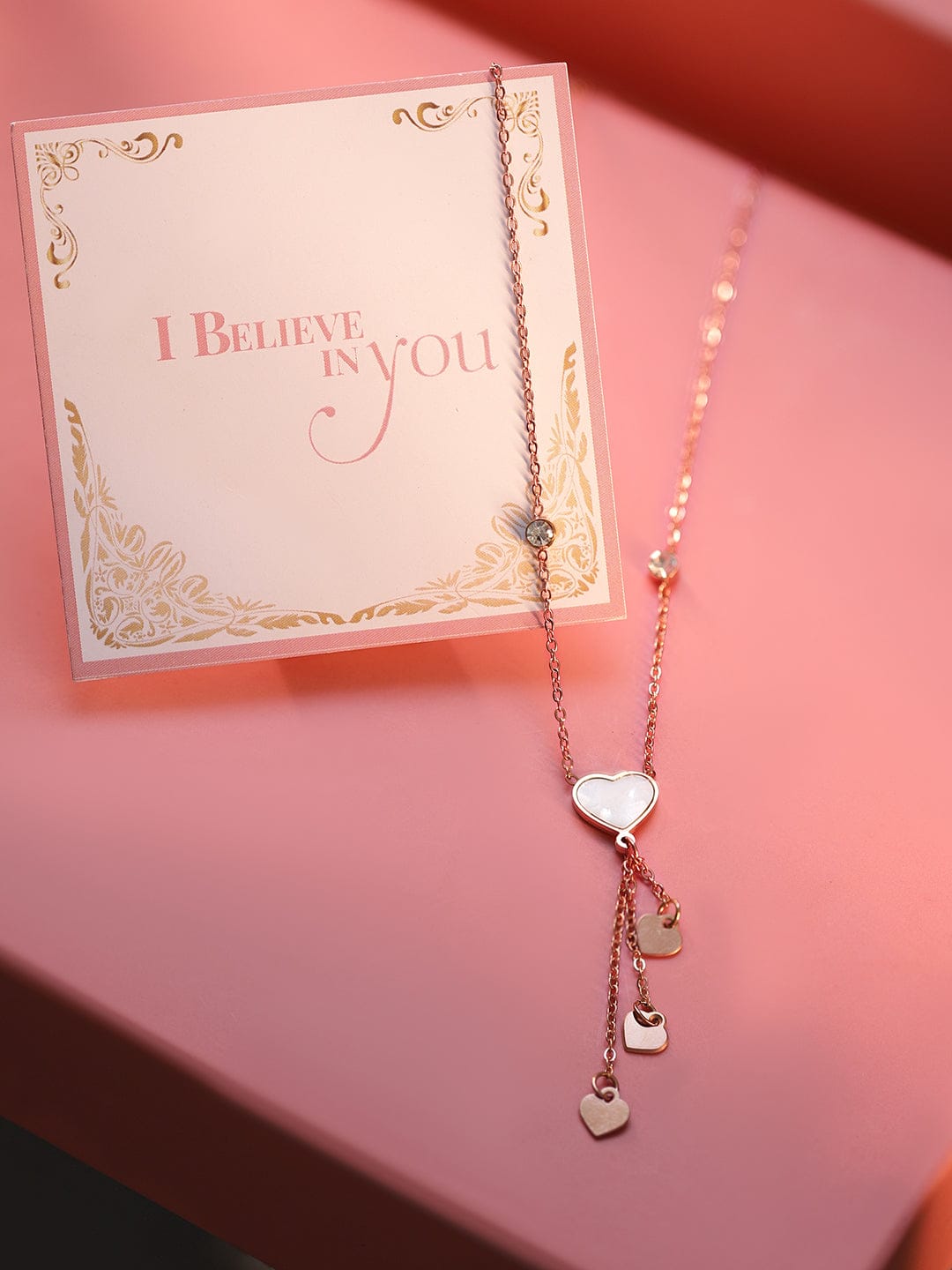 Rose Gold Heart Motif Pendant Necklace Rose Gold