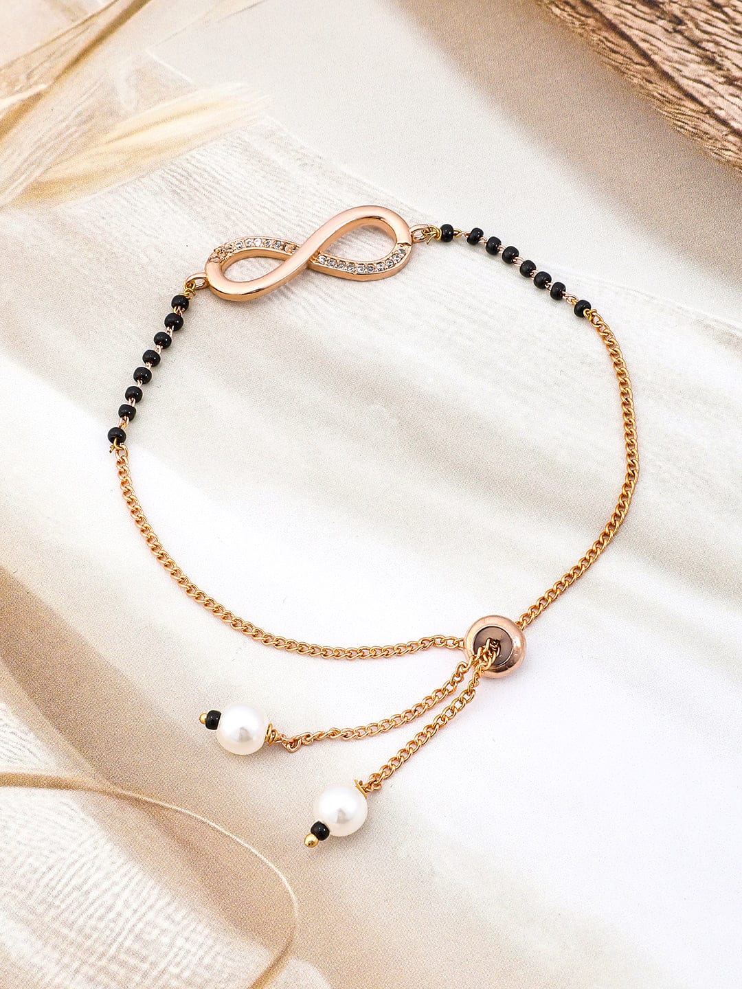 American Diamond Zirconia Infinity Mangalsutra Bracelet Rose Gold