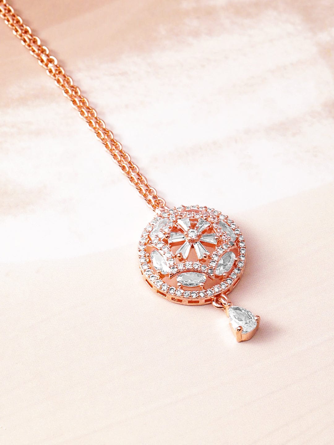 Rubans 18K Rose Gold-Plated White & Cubic Zirconia Studded Designer Maang Tikka Rose Gold