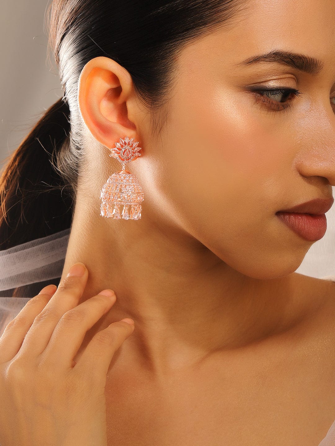Luxe Aura American Diamond Zirconia Jhumka White