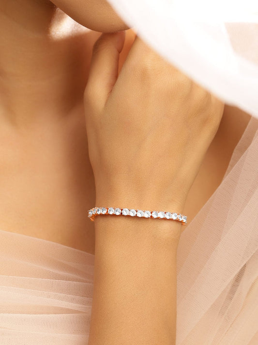 【Rubans】 18K Rose Gold-Plated White Cubic Zirconia Tennis Bracelet｜18Kローズゴールドメッキ ホワイト キュービックジルコニア テニスブレスレット