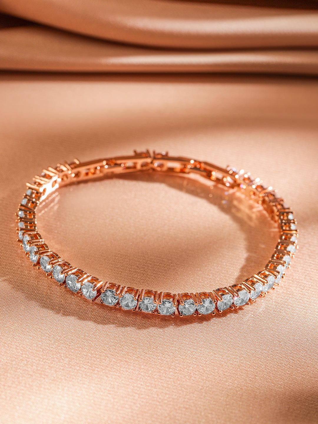 【Rubans】 18K Rose Gold-Plated White Cubic Zirconia Tennis Bracelet｜18Kローズゴールドメッキ ホワイト キュービックジルコニア テニスブレスレット