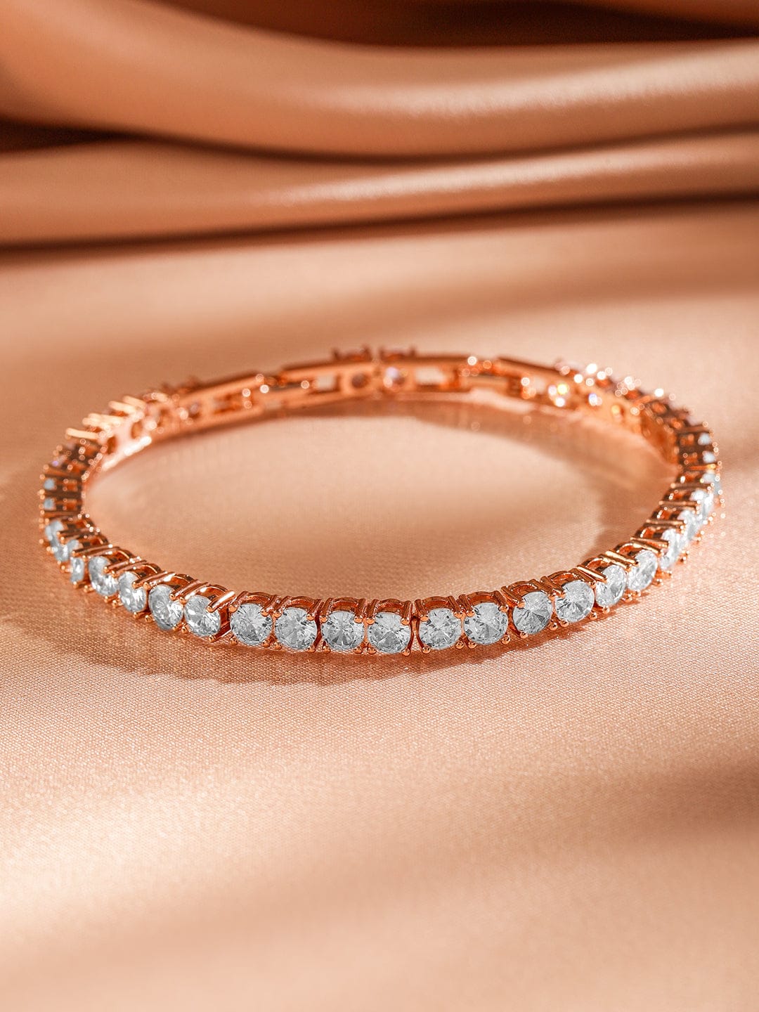 【Rubans】 18K Rose Gold-Plated White Cubic Zirconia Tennis Bracelet｜18Kローズゴールドメッキ ホワイト キュービックジルコニア テニスブレスレット