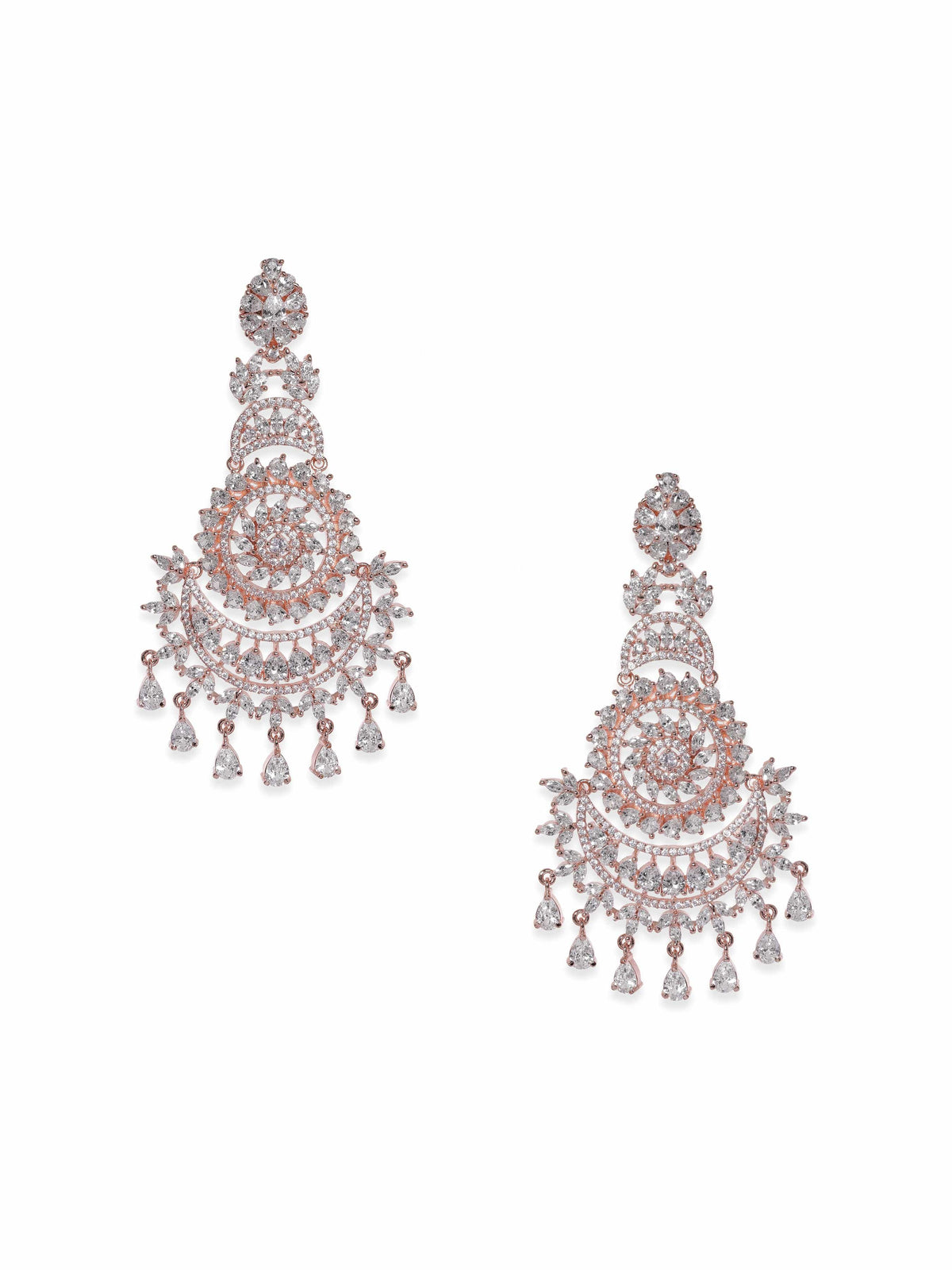 Timeless American Diamond Zirconia White Chandelier Earrings Rose Gold