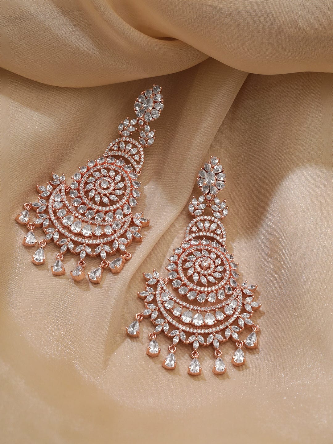 Timeless American Diamond Zirconia White Chandelier Earrings Rose Gold