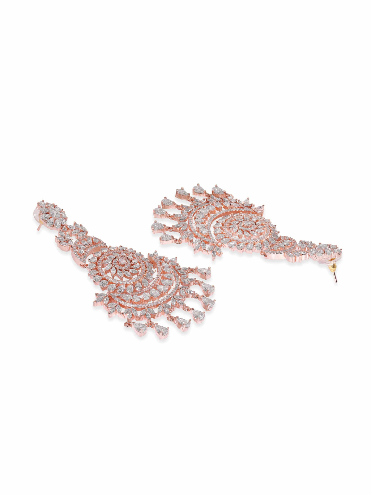 Timeless American Diamond Zirconia White Chandelier Earrings Rose Gold