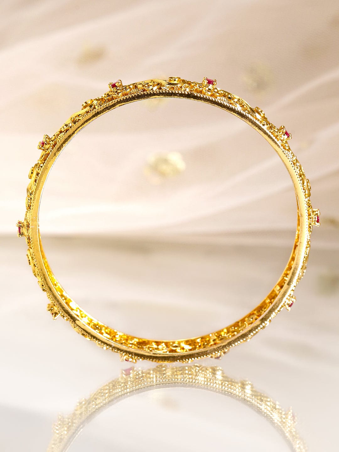 Rubans 2 Pieces 22KT Gold-Plated CZ Stone Studded Bangles 2.6 - Medium