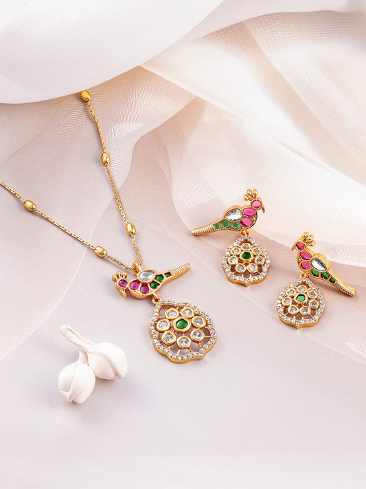 Peacock Design American Diamond Zirconia Necklace Set フリーサイズ