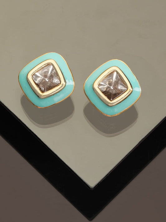 Turquoise Shine Crystal Studs Gold::Green