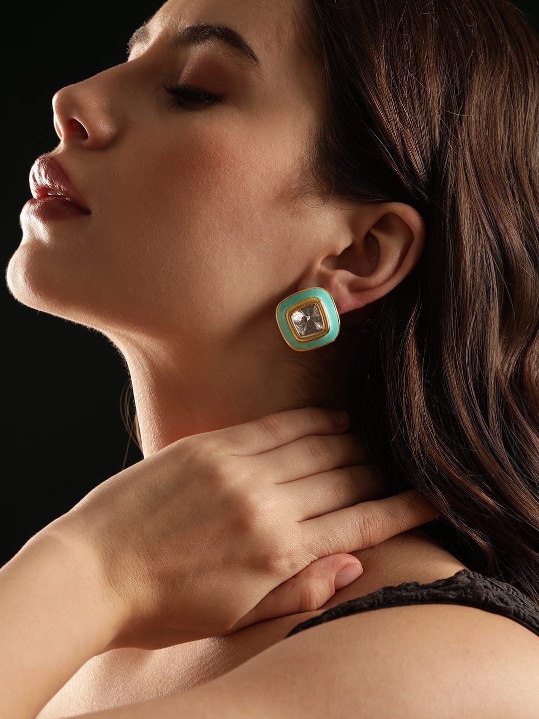 Turquoise Shine Crystal Studs Gold::Green