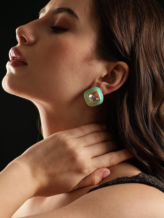 Turquoise Shine Crystal Studs Gold::Green
