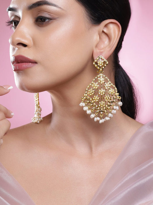 Golden Edge Pearl Dangler Earrings フリーサイズ