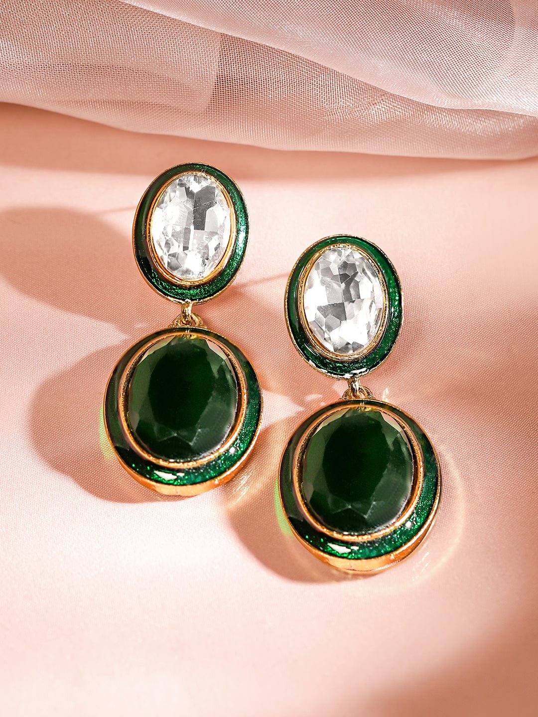 Opulent Green & White Drop Earrings Green