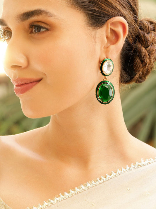 Opulent Green & White Drop Earrings Green