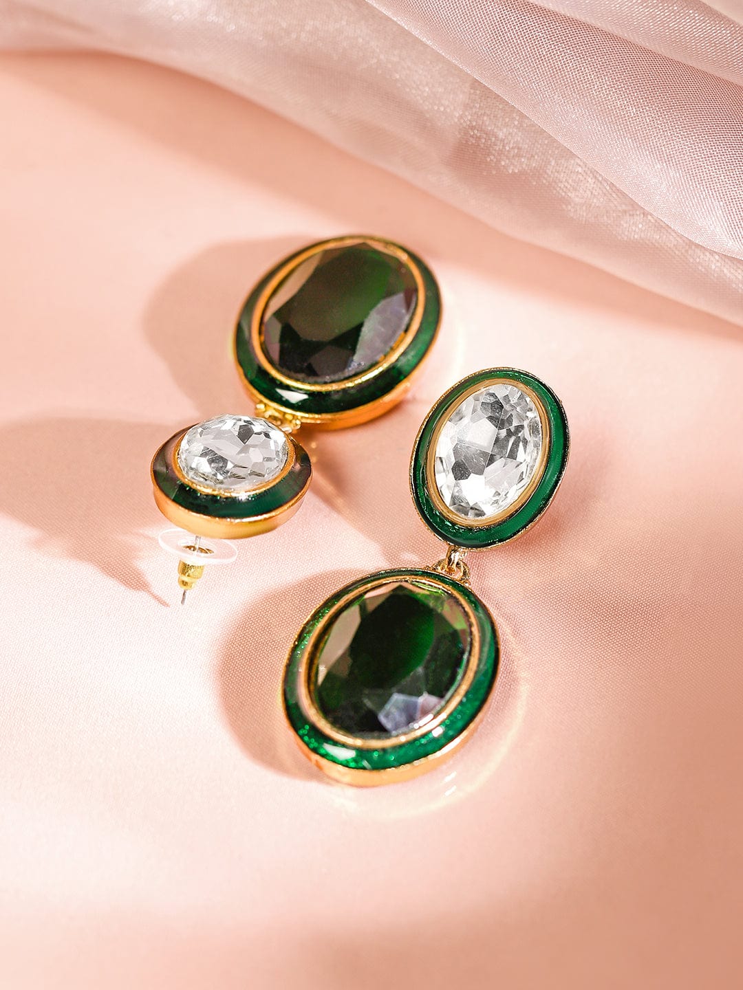 Opulent Green & White Drop Earrings Green