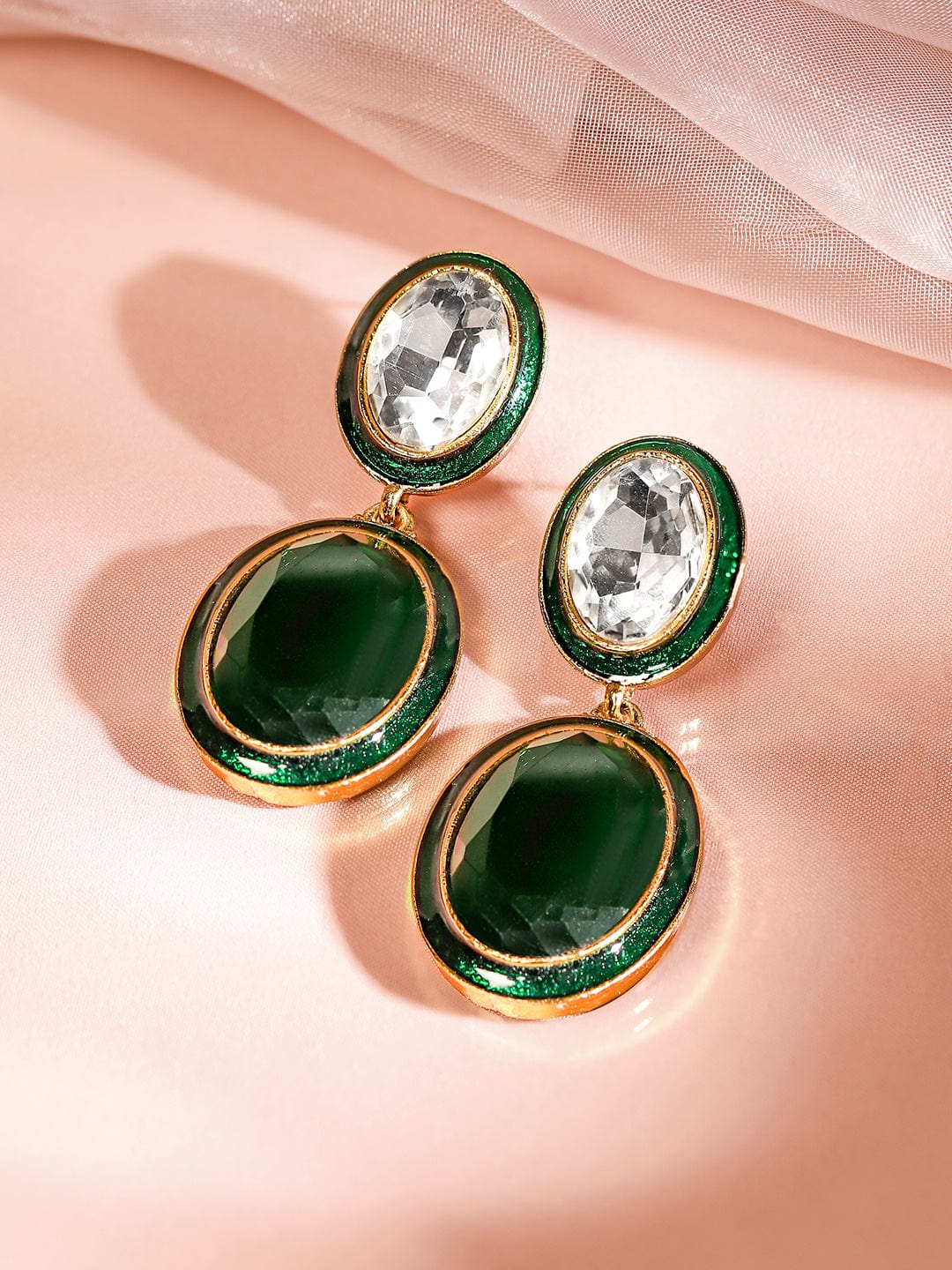 Opulent Green & White Drop Earrings Green