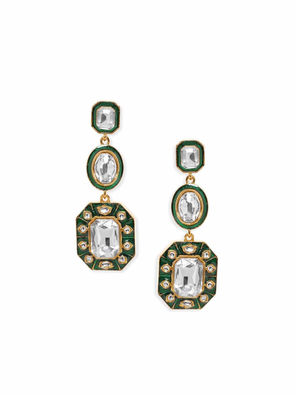 Urban Glow Enamel Green American Diamond Zirconia Dangler Green::Gold