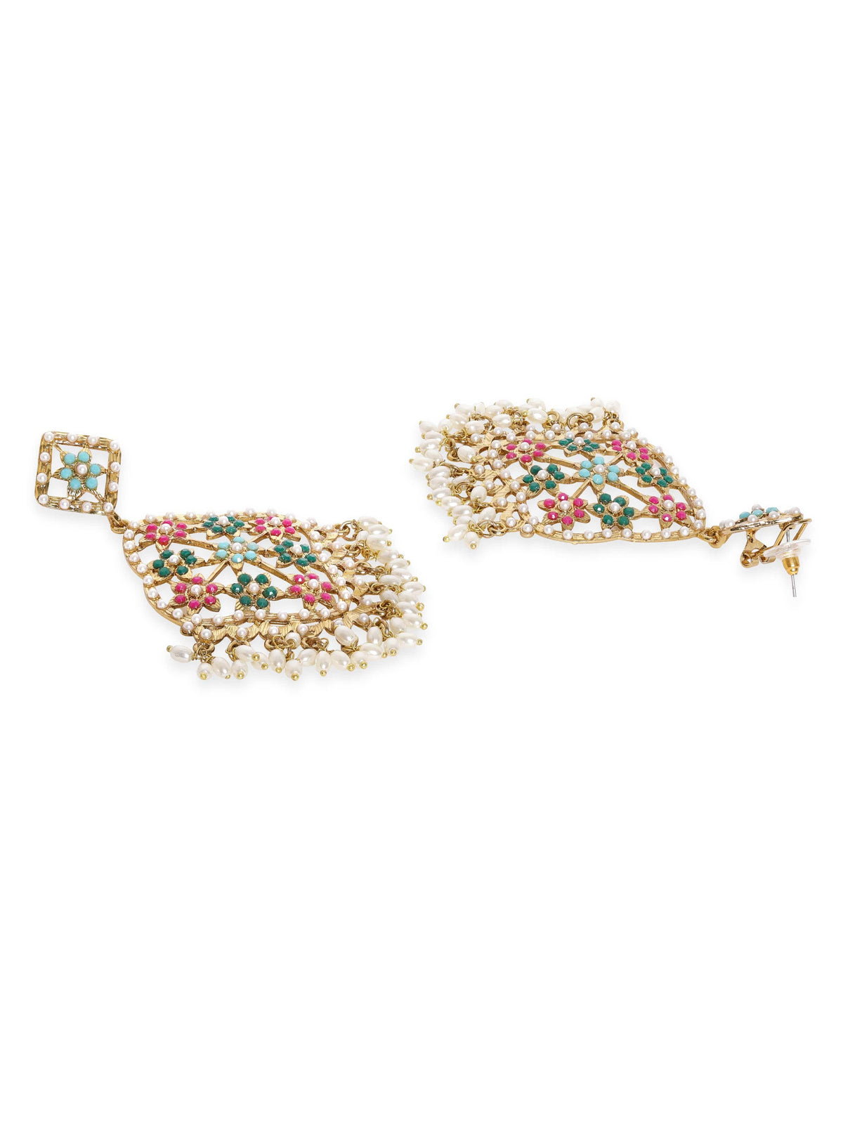 Festive American Diamond Zirconia Pearl Danglers Gold::Multi Color