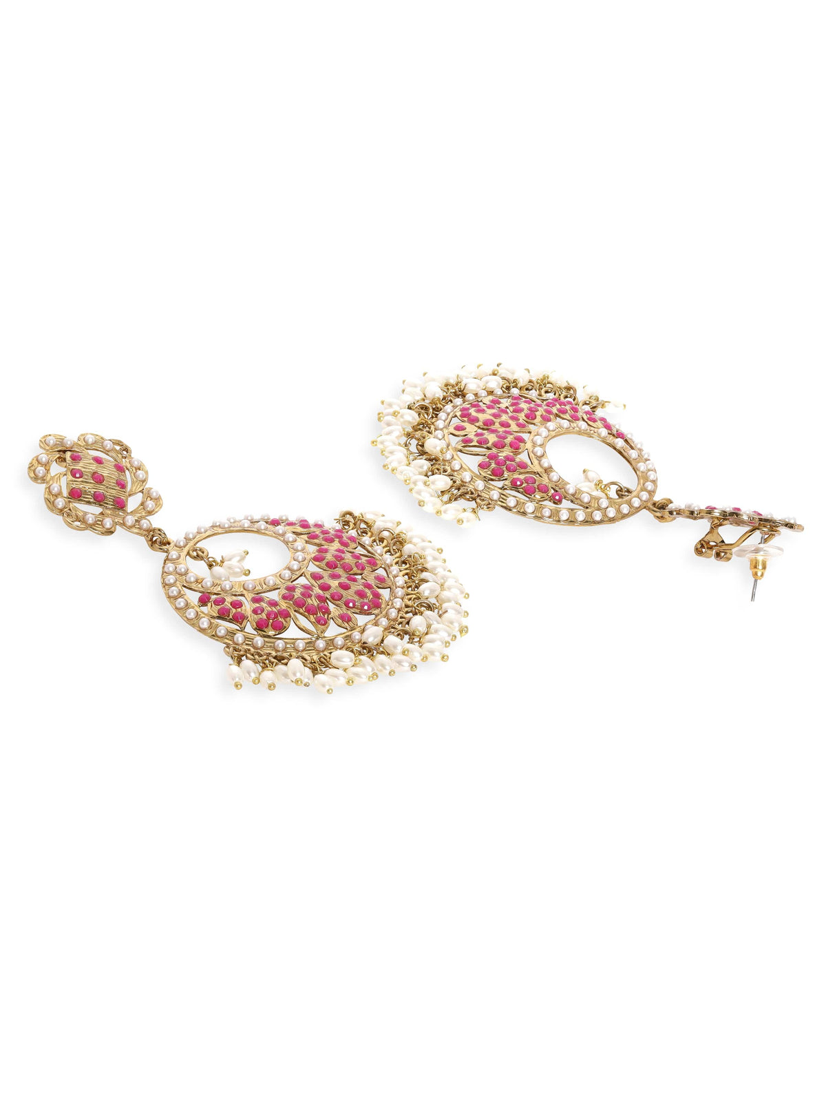 Pink Grace with Pearls Chandbali Gold::Pink
