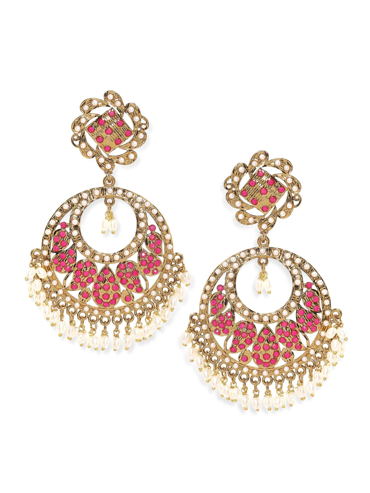 Pink Grace with Pearls Chandbali Gold::Pink