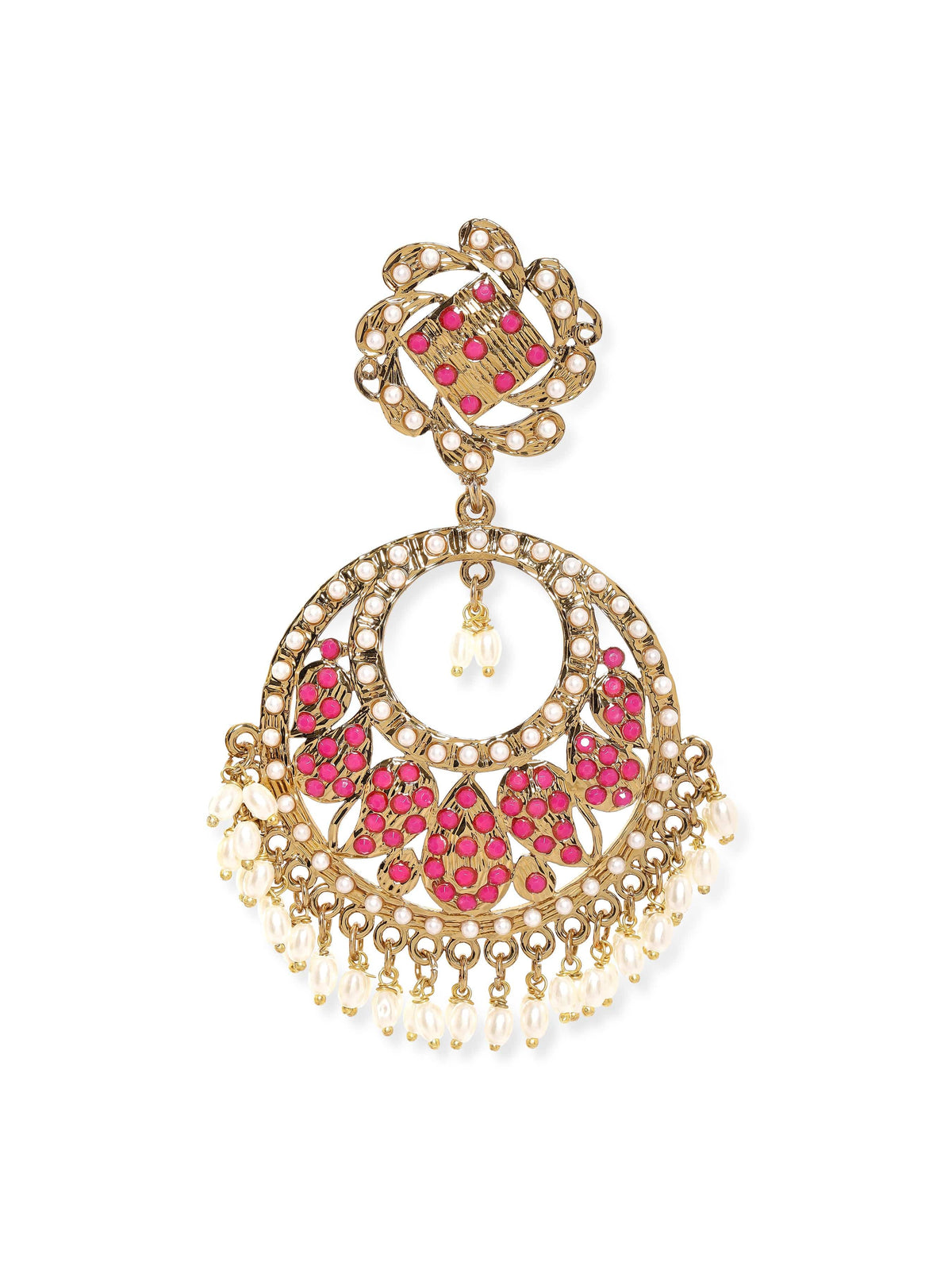 Pink Grace with Pearls Chandbali Gold::Pink