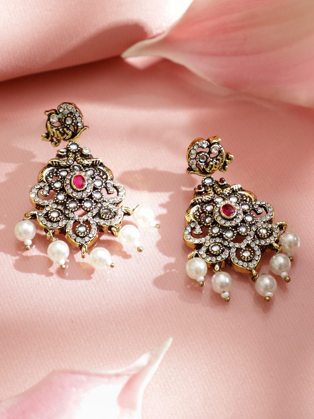 Pearl Drop American Diamond Zirconia Necklace Set フリーサイズ