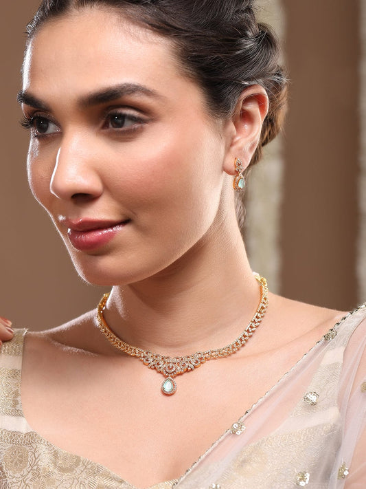 American Diamond Zirconia Green Drop necklace Set フリーサイズ